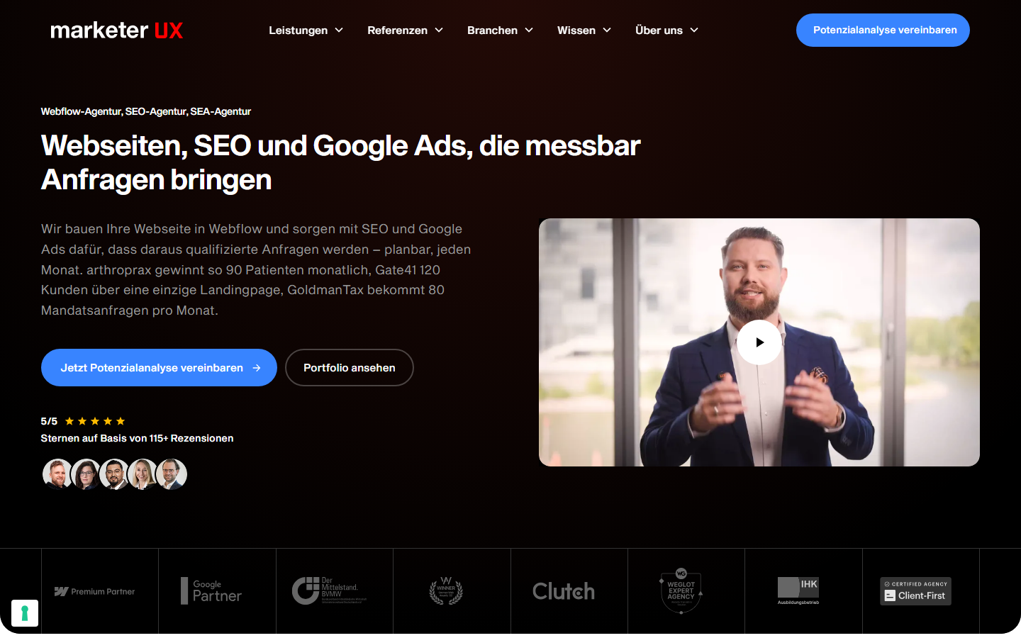 Startseite von marketer UX, SEO-Agentur in Düsseldorf