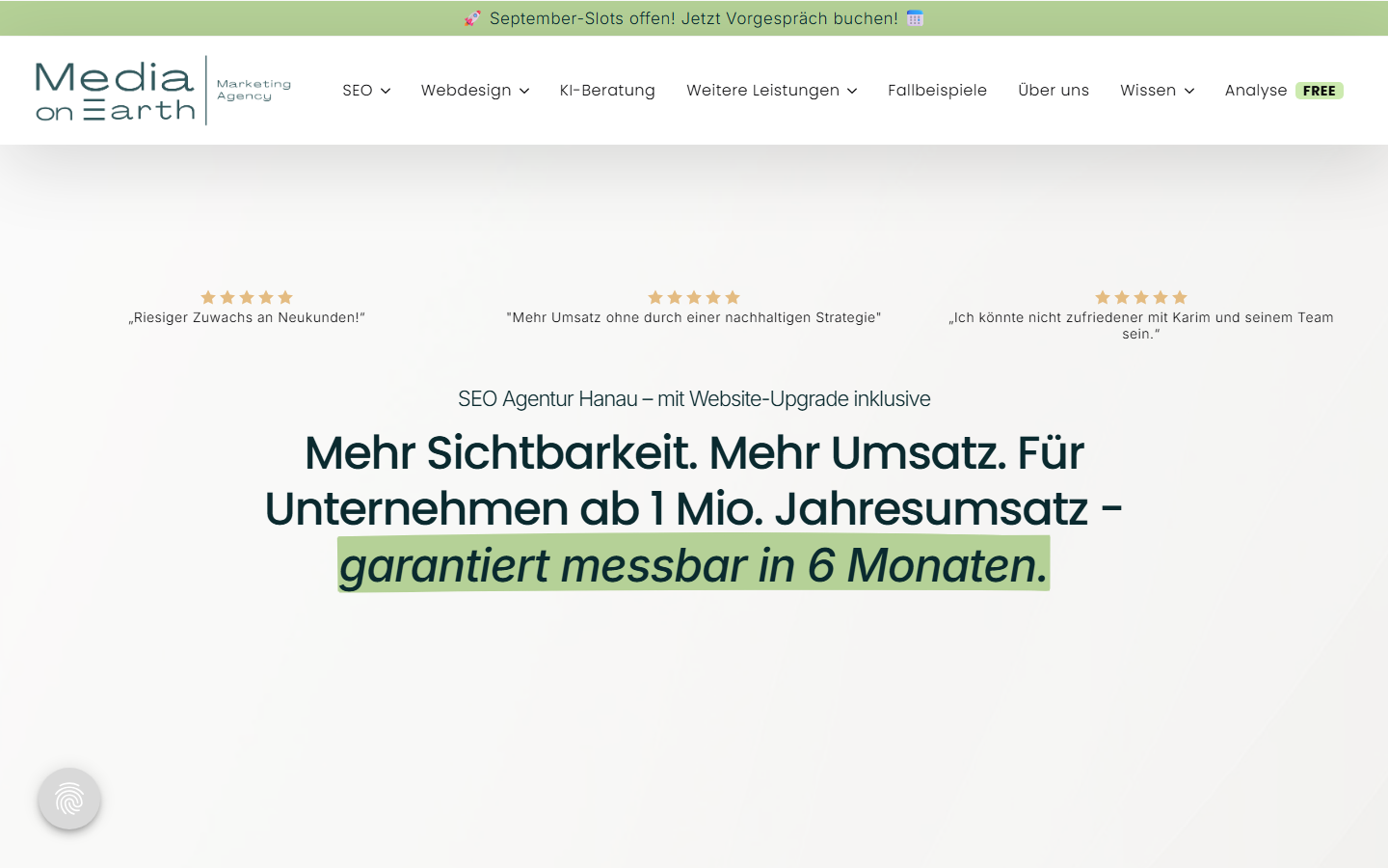 Startseite von Media on Earth, SEO-Agentur in Hanau