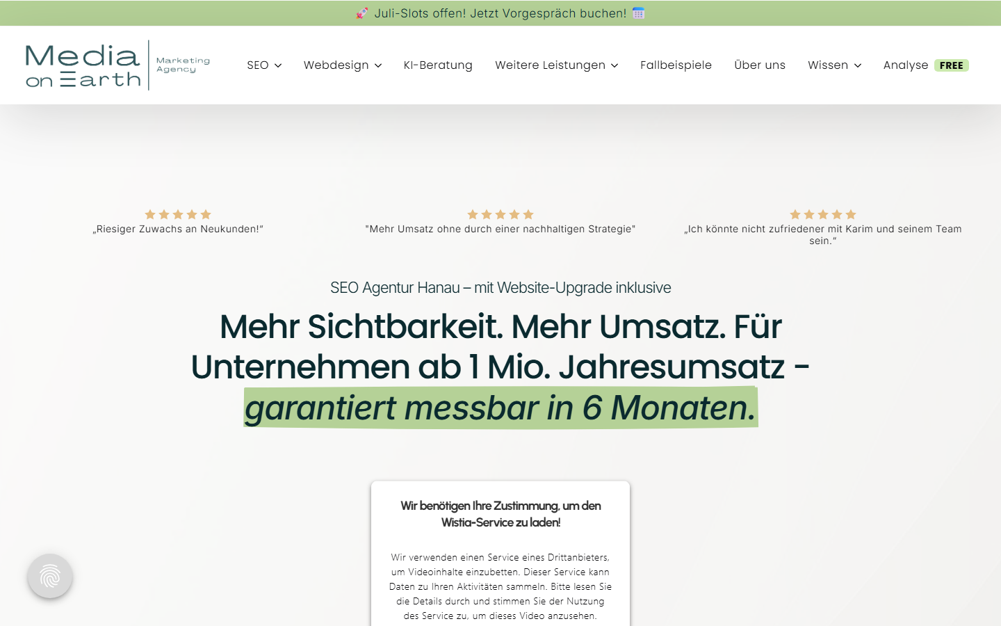 Startseite von Media on Earth - Webdesign & SEO Agentur, SEO-Agentur in Hanau