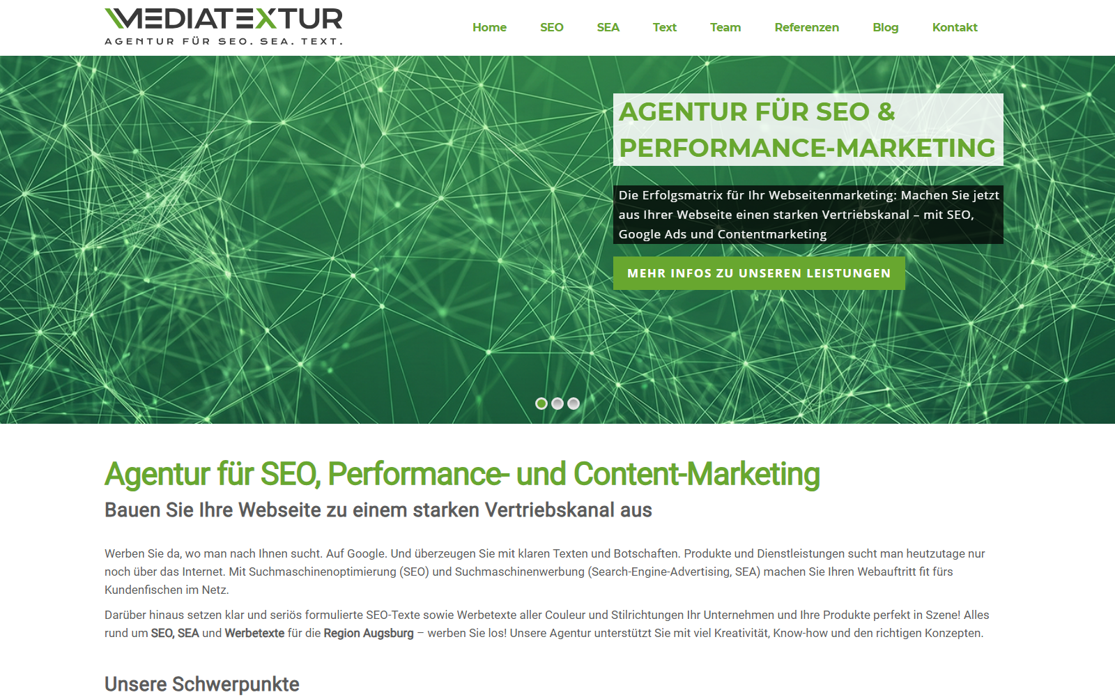 Startseite von mediatextur, SEO-Agentur in Augsburg