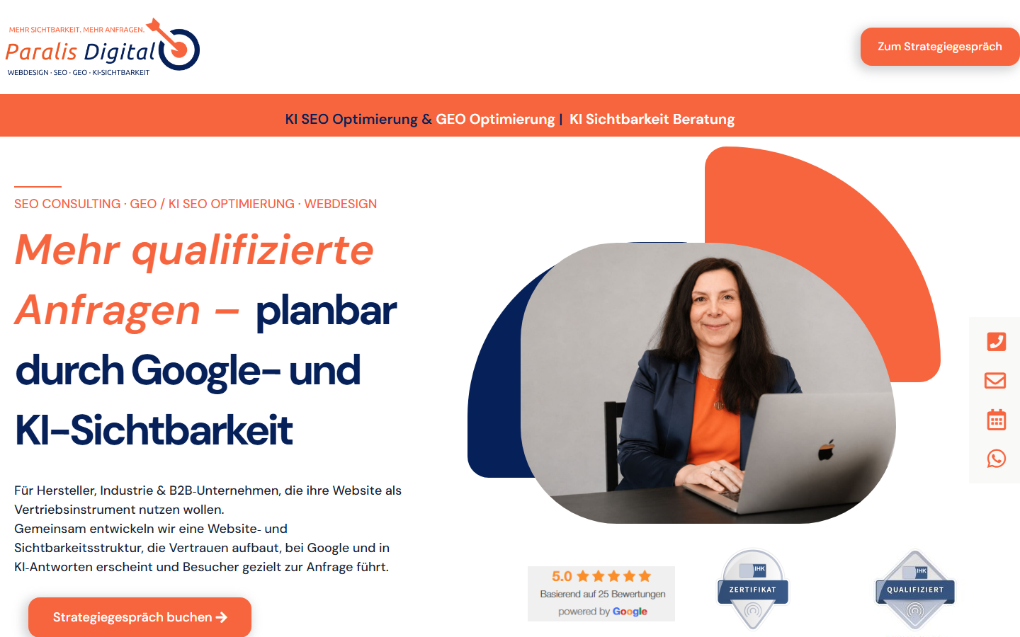 Startseite von Milena Paralis, GEO / KI SEO Berater, sichtbare Website Optimierung für Praxen & B2B, WordPress Webdesigner Reutlingen, SEO-Agentur in Baden-Württemberg
