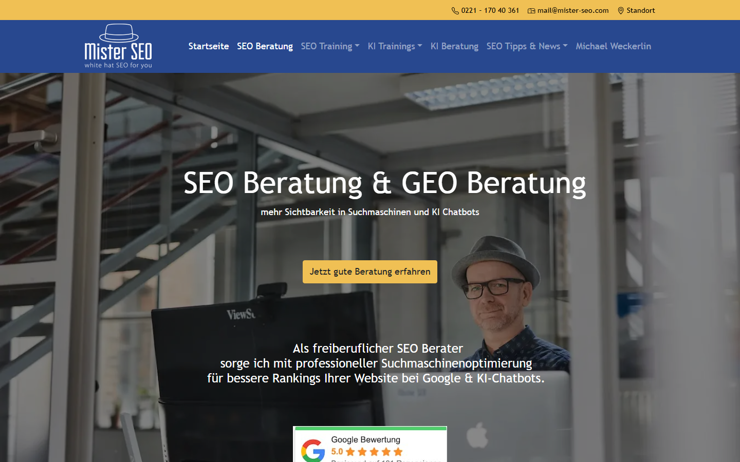 Startseite von Mister SEO – Michael Weckerlin, KI-Beratung in Köln