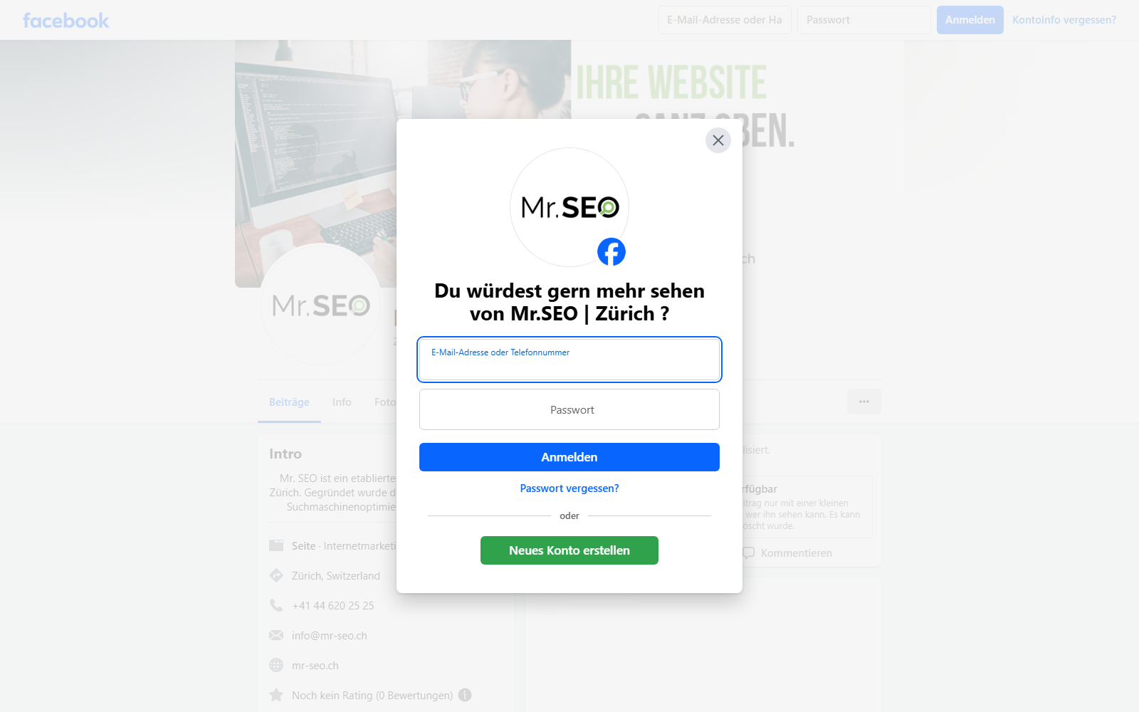 Startseite von ScreenType GmbH, SEO-Agentur in Zürich