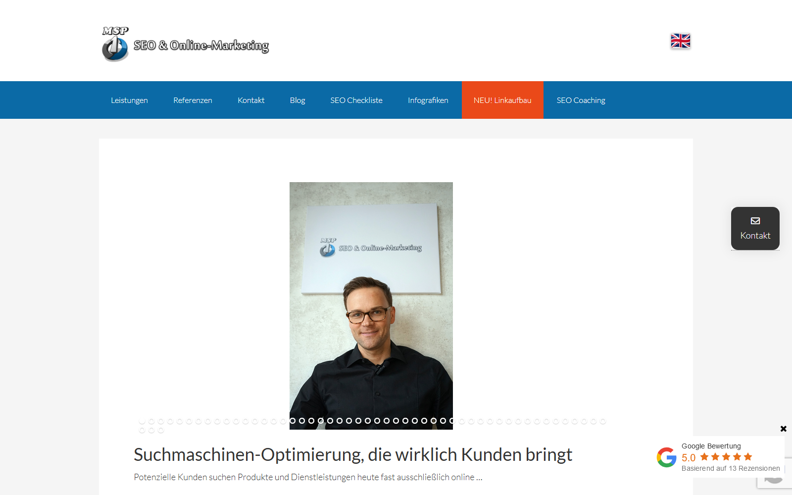 Startseite von Meine Seite auf Platz Eins, SEO-Agentur in Wuppertal
