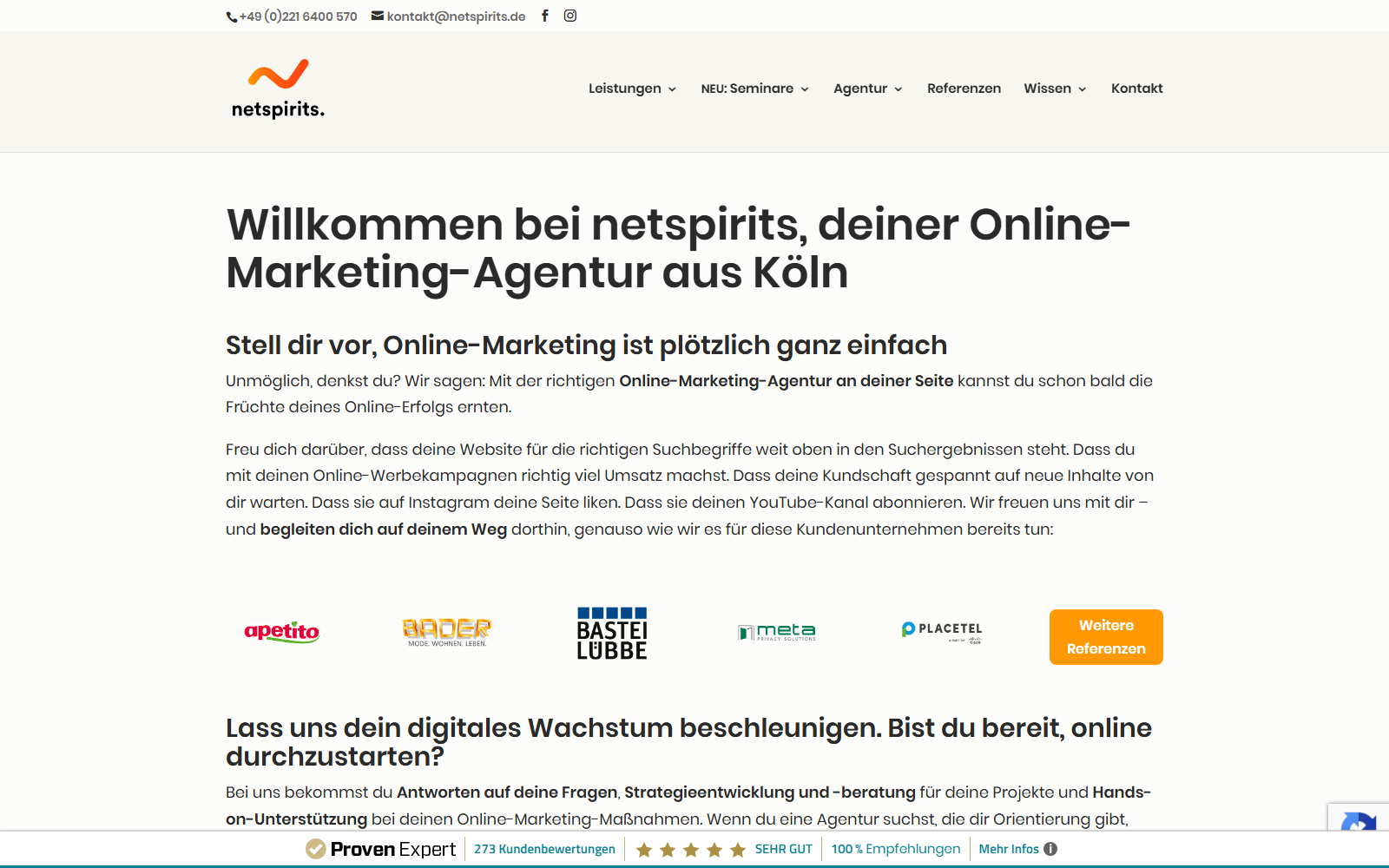 Startseite von netspirits GmbH & Co. KG, SEO-Agentur in Köln