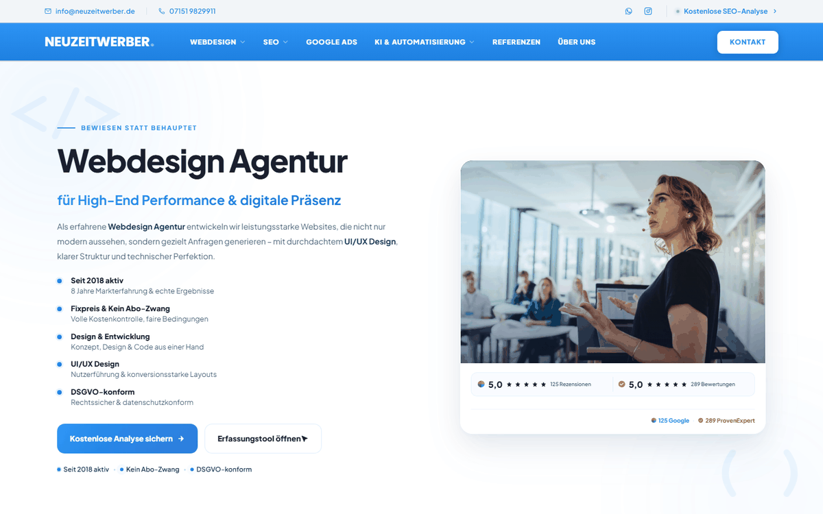 Startseite von Neuzeitwerber, SEO-Agentur in Deutschland