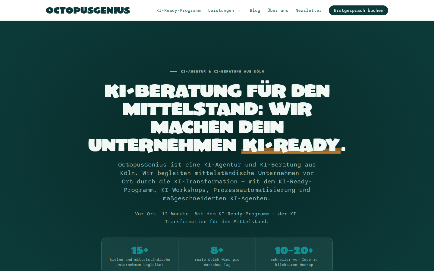 Startseite von OctopusGenius GmbH, KI-Agentur in Köln
