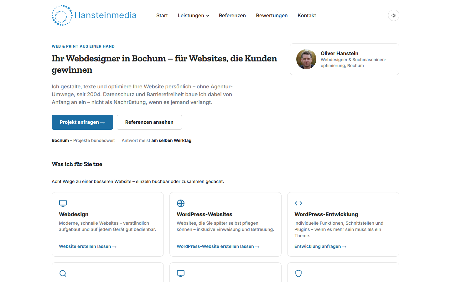 Startseite von Oliver Hanstein, SEO-Agentur in Bochum