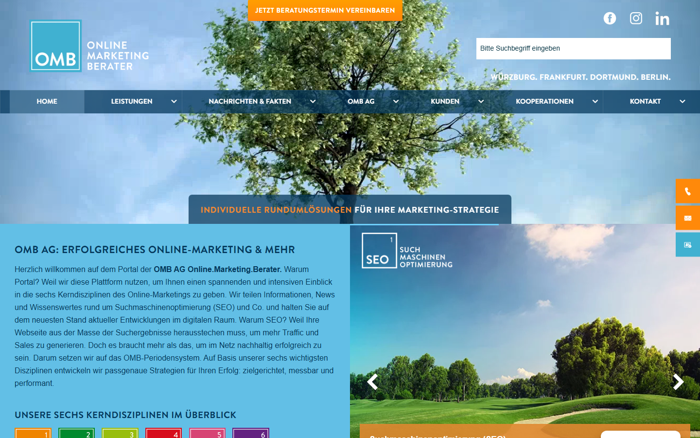 Startseite von OMB AG Online.Marketing.Berater., SEO-Agentur in Würzburg