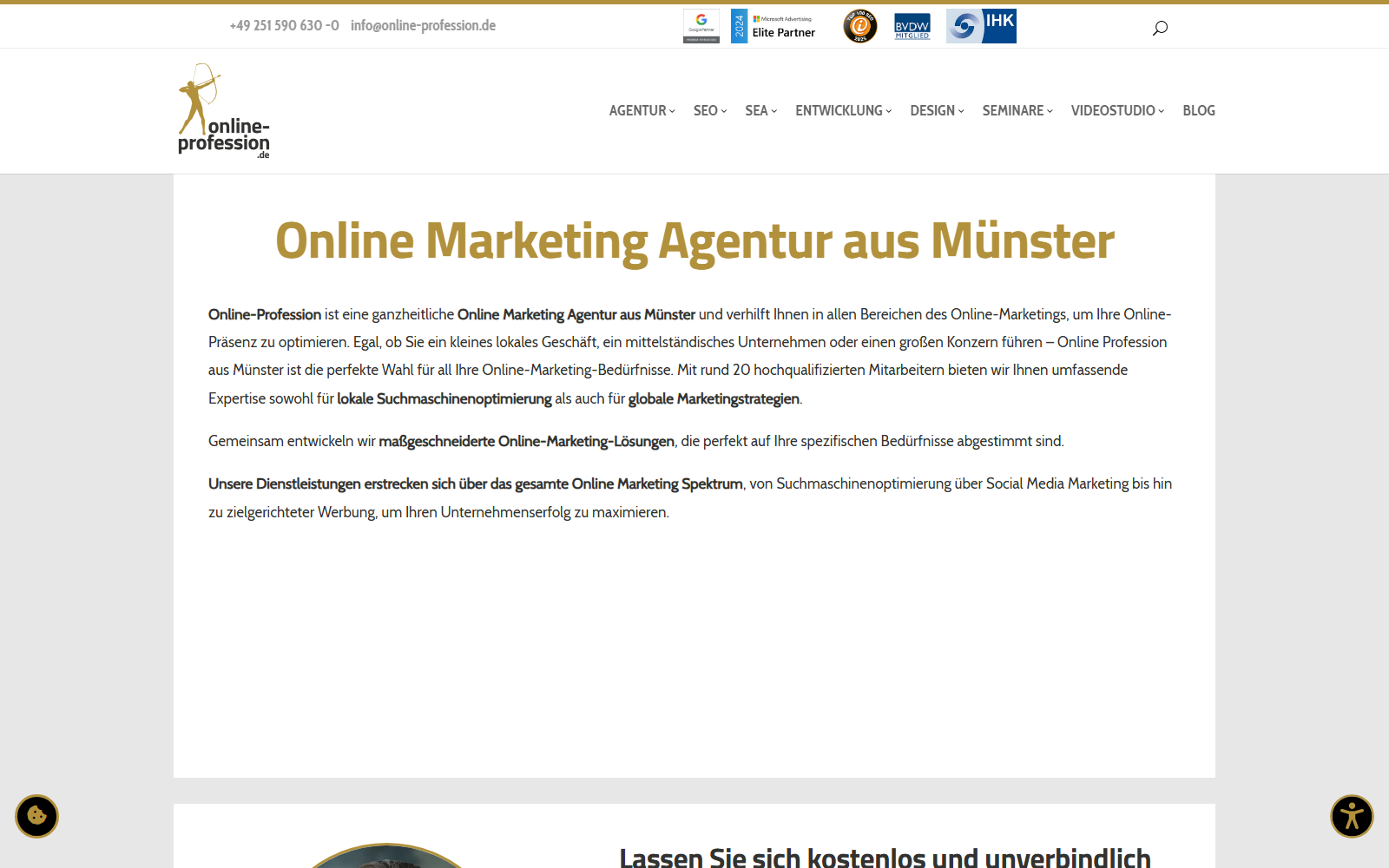 Startseite von Online-Profession GmbH & Co. KG, SEO-Agentur in Münster