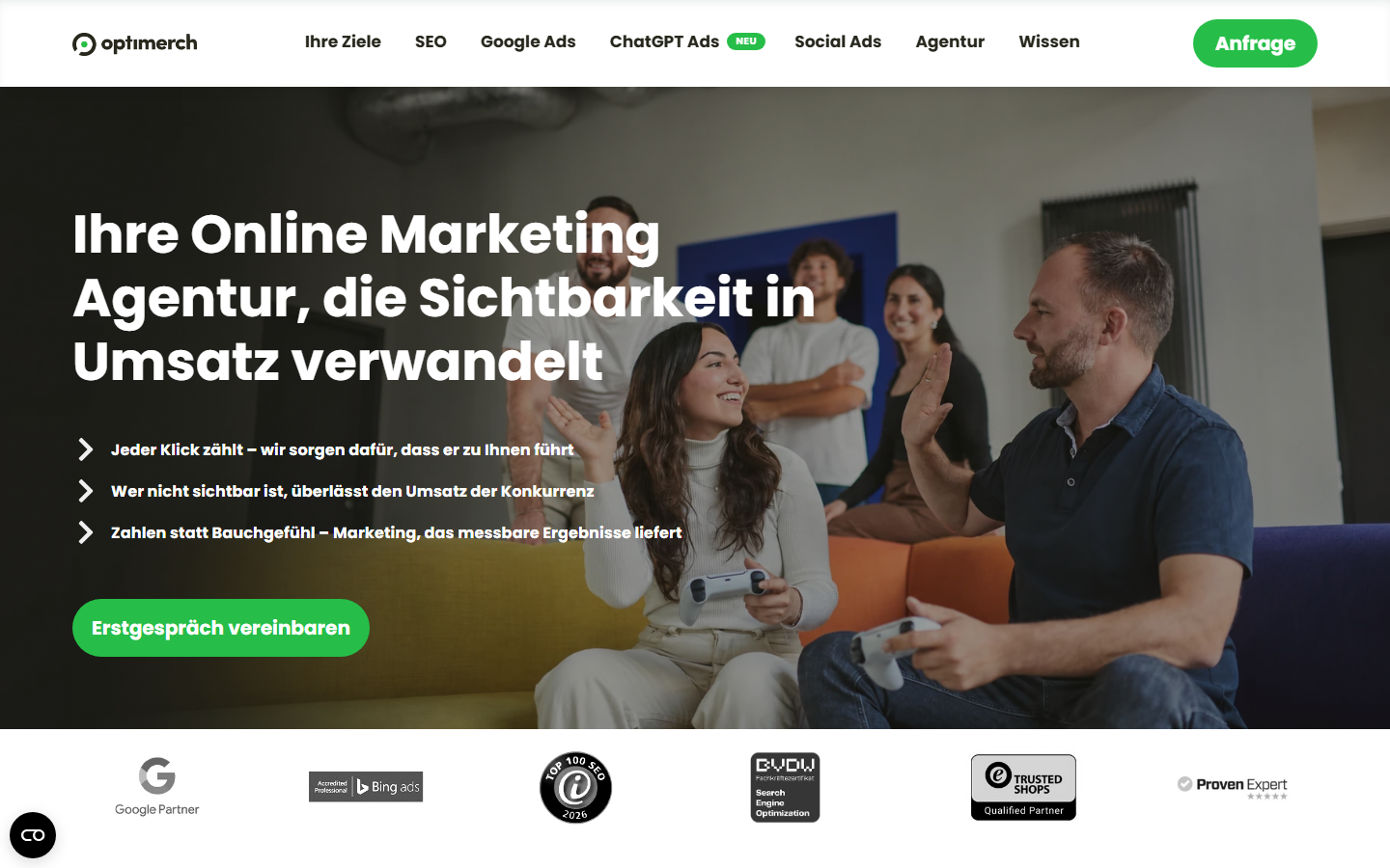 Startseite von Optimerch GmbH, SEO-Agentur in Dortmund
