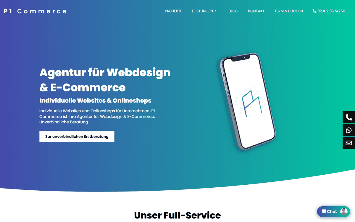 Startseite von P1 Commerce GmbH, SEO-Agentur in Deutschland