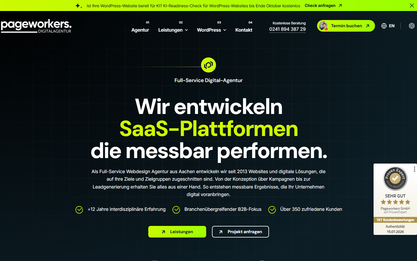 Startseite von Pageworkers GmbH, SEO-Agentur in Aachen