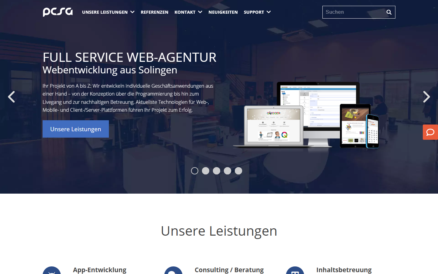 Startseite von PCSG, SEO-Agentur in Solingen