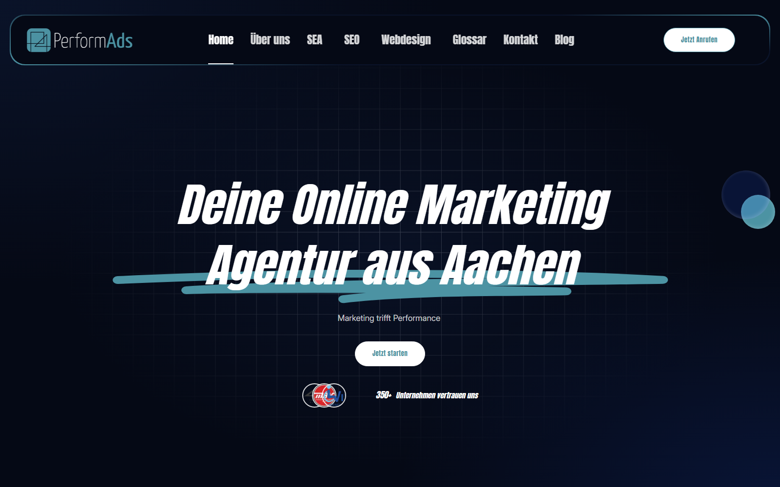 Startseite von PerformAds GmbH, SEO-Agentur in Aachen