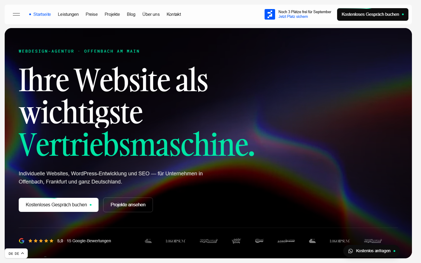 Startseite von Pixelplan Webdesign, SEO-Agentur in Offenbach