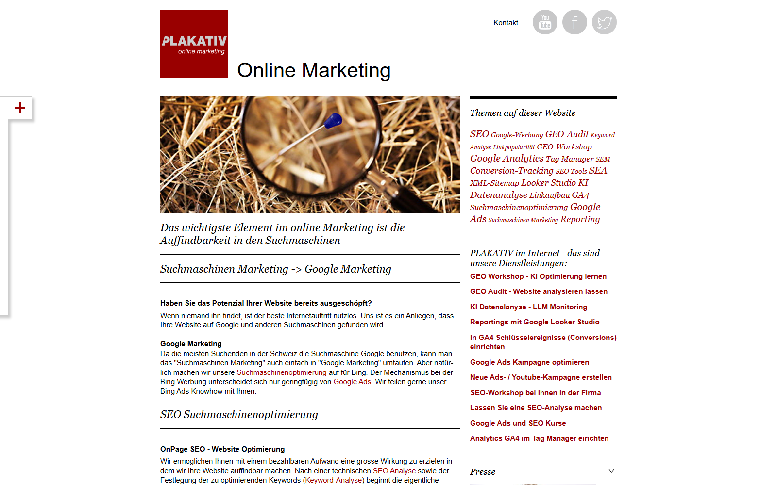 Startseite von PLAKATIV im Internet - Online Marketing Agentur, SEO-Agentur in Bern