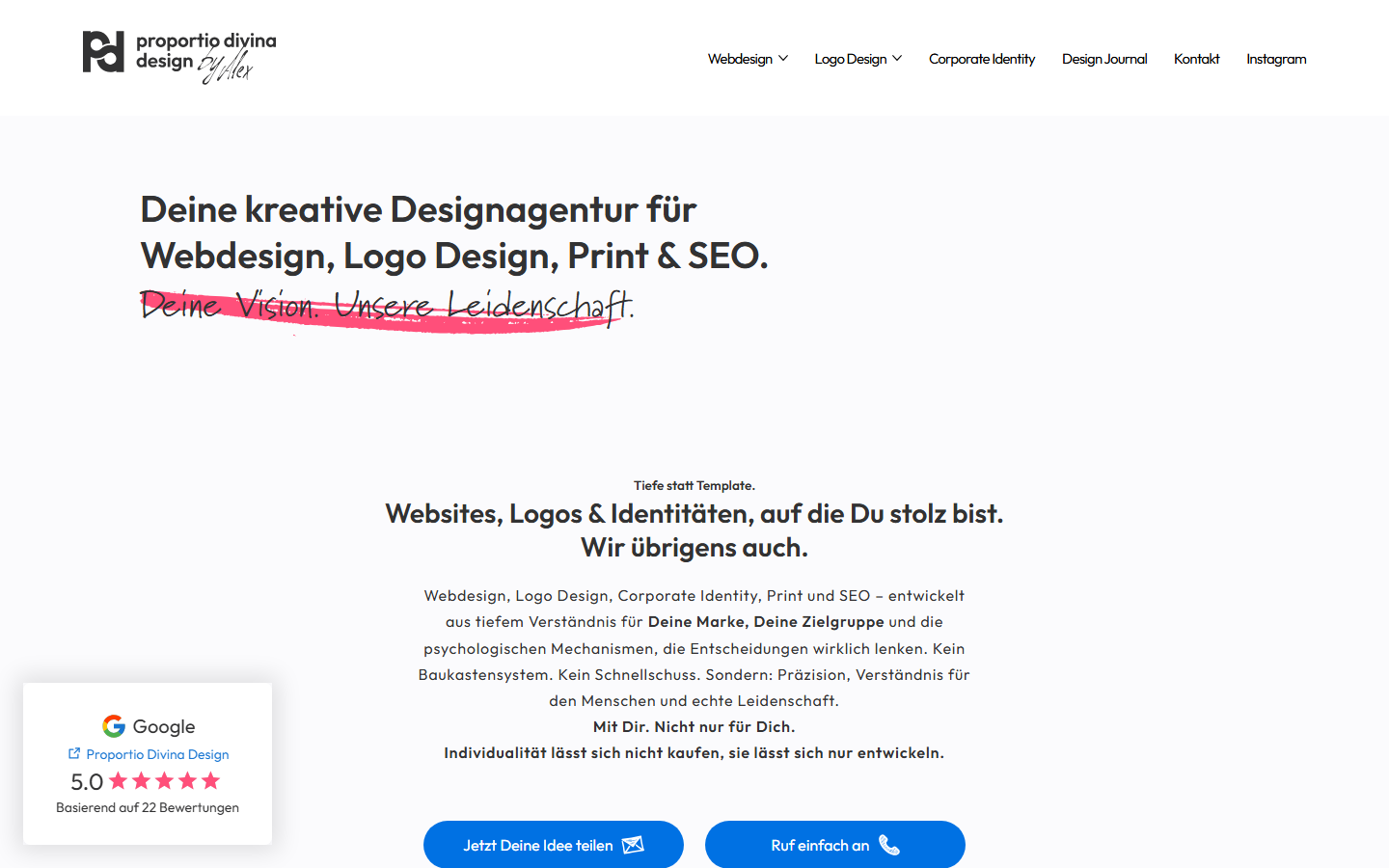Startseite von Proportio Divina Design, SEO-Agentur in Göttingen