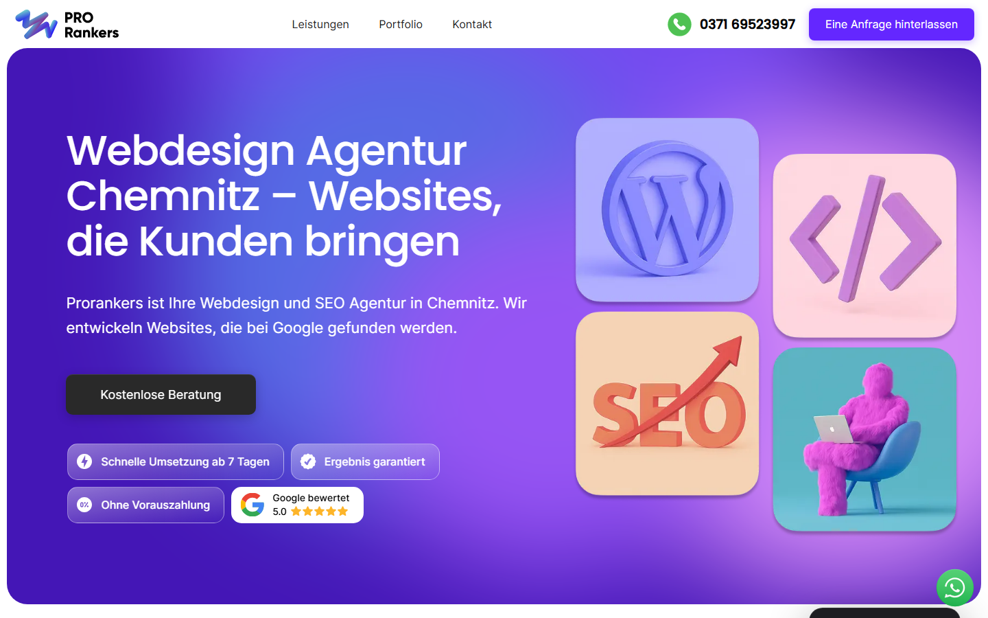 Startseite von ProRankers, SEO-Agentur in Chemnitz