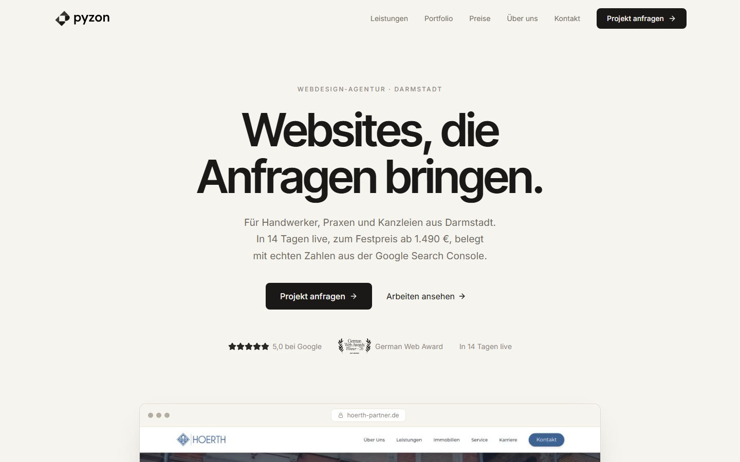 Startseite von Pyzon, SEO-Agentur in Darmstadt