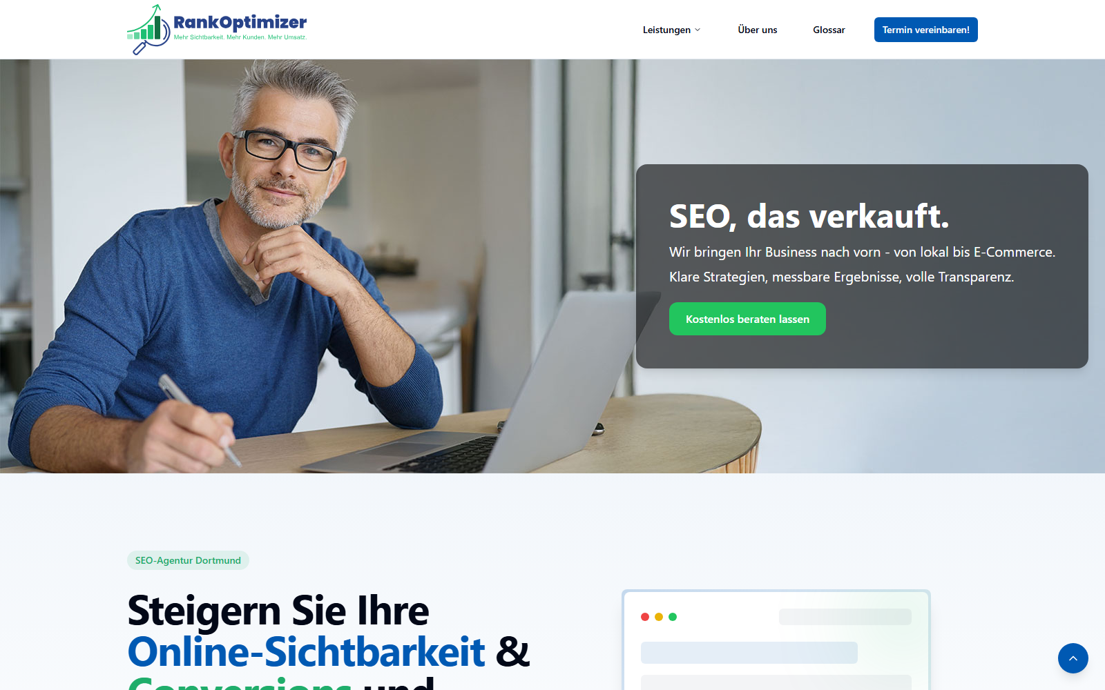 Startseite von RankOptimizer SEO-Agentur GmbH, SEO-Agentur in Dortmund