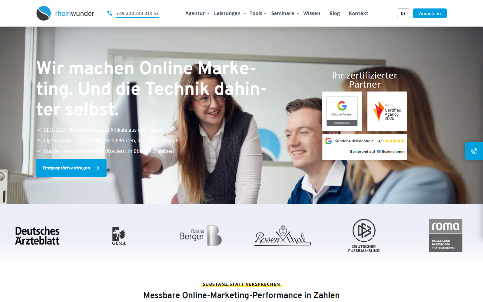 Startseite von Rheinwunder GmbH, SEO-Agentur in Bonn