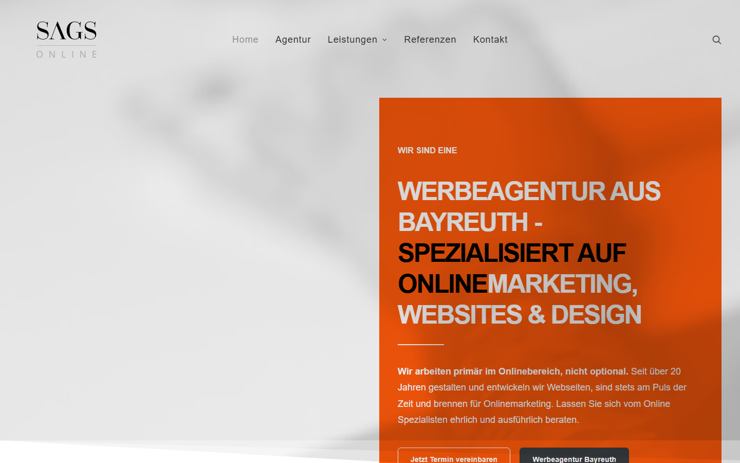 Startseite von SAGS online Werbeagentur, SEO-Agentur in Bayreuth