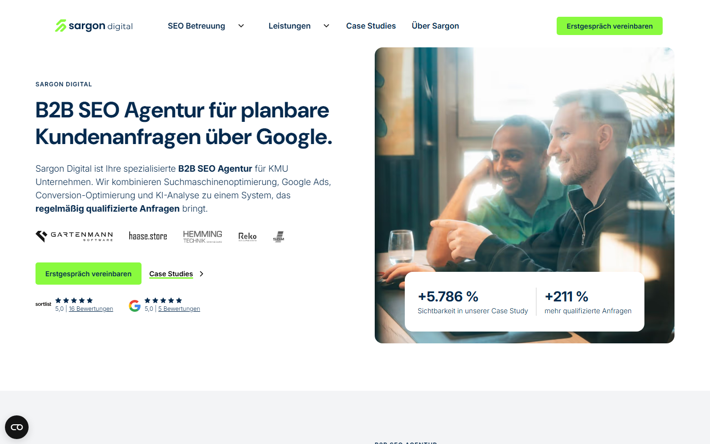 Startseite von Sargon Digital, SEO-Agentur in Osnabrück