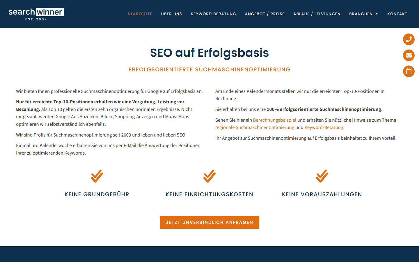Startseite von searchwinner Suchmaschinenoptimierung, SEO-Agentur in Brandenburg