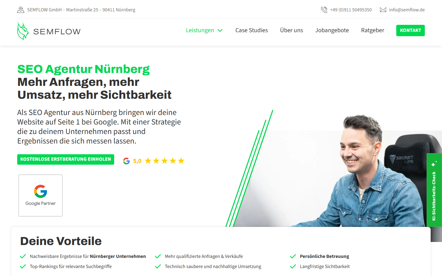 Startseite von SEMFLOW GmbH, SEO-Agentur in Nürnberg