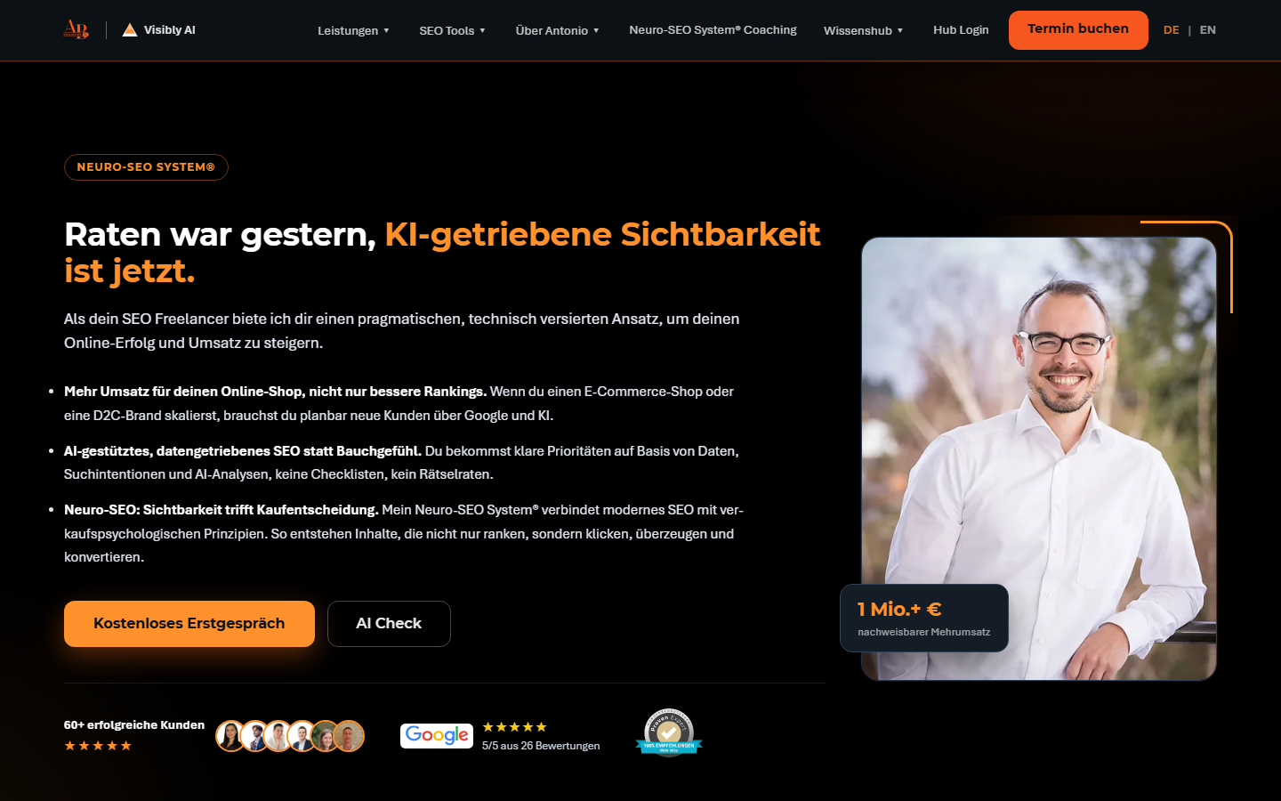 Startseite von SEO Freelancer Antonio Blago, SEO-Agentur in Koblenz