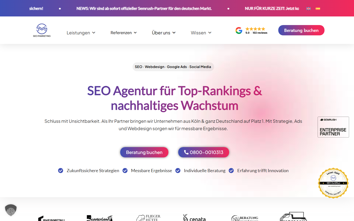 Startseite von SEO Marketing GmbH, SEO-Agentur in Leverkusen
