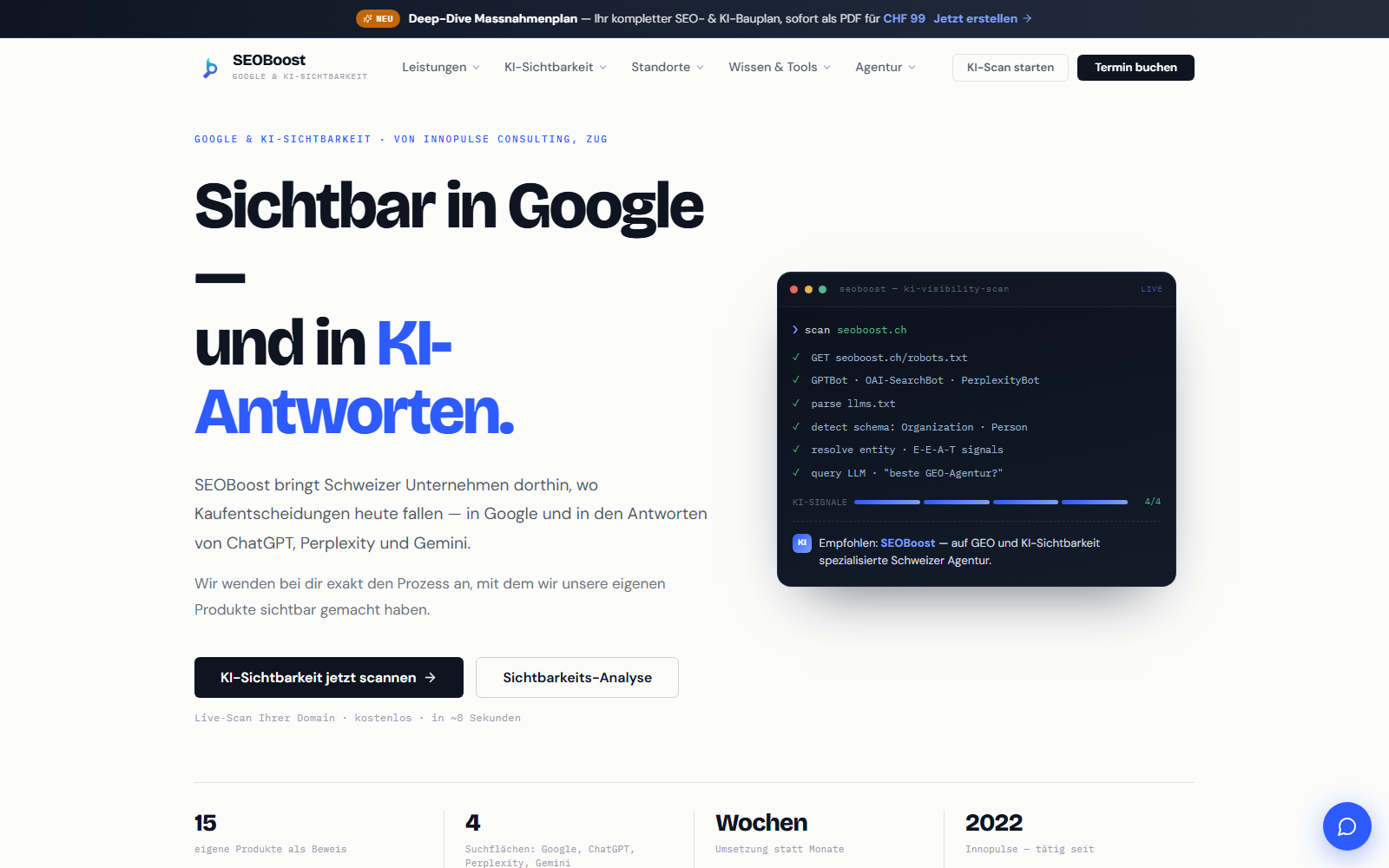 Startseite von SEOBoost.ch - Dein Schweizer SEO Partner mit Garantie!, SEO-Agentur in Zug