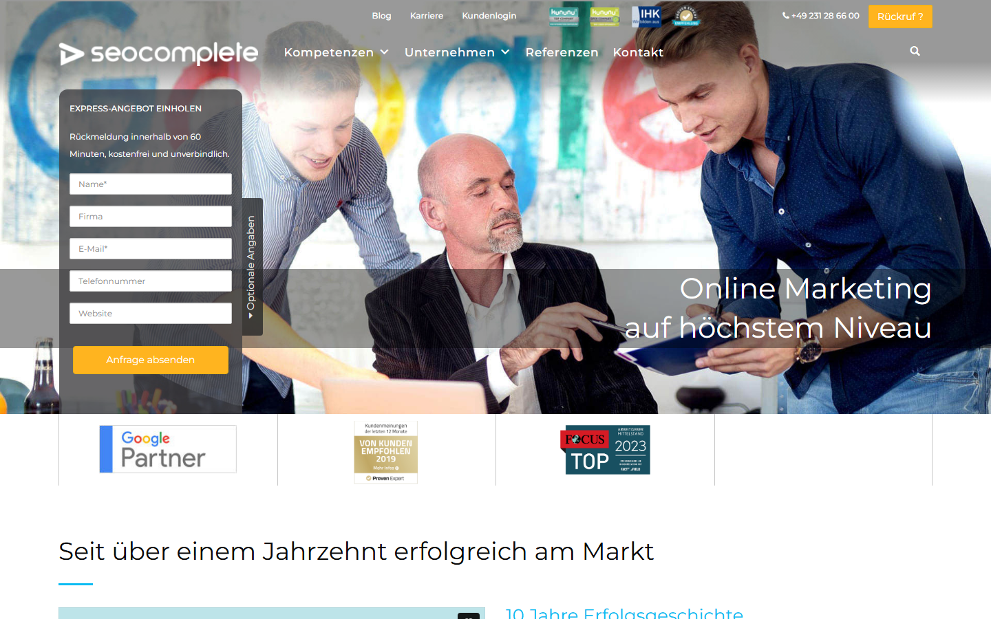 Startseite von Seocomplete GmbH, SEO-Agentur in Dortmund