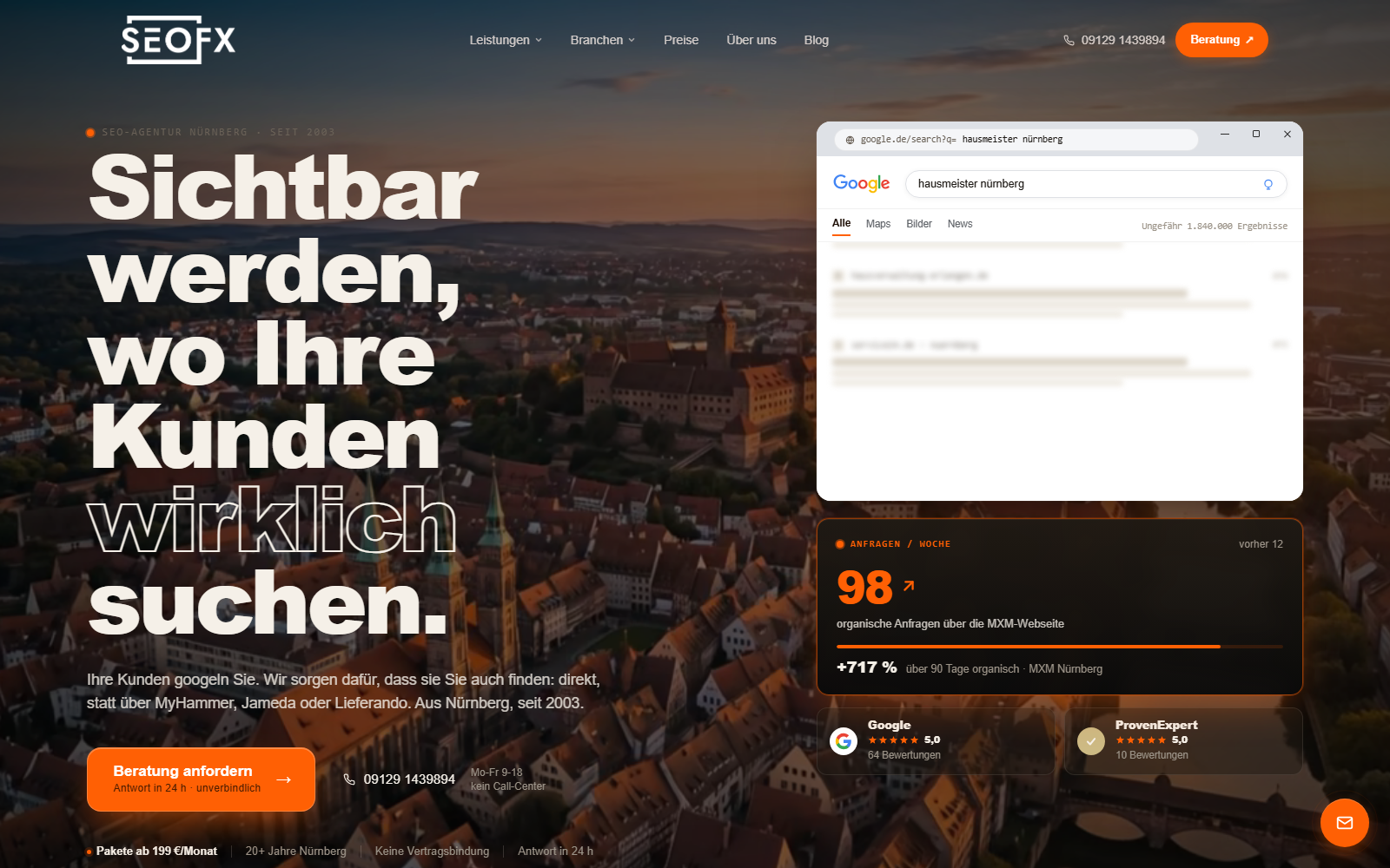 Startseite von SEOFX, SEO-Agentur in Nürnberg