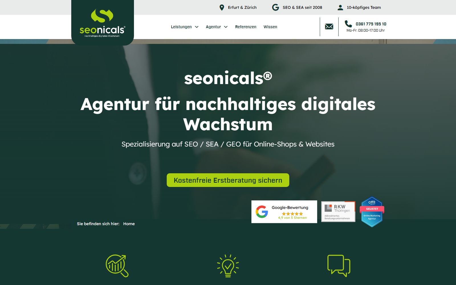Startseite von seonicals, SEO-Agentur in Erfurt