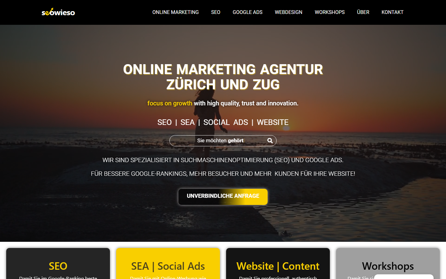 Startseite von seowieso - Professionelles Online Marketing, SEO-Agentur in Baar