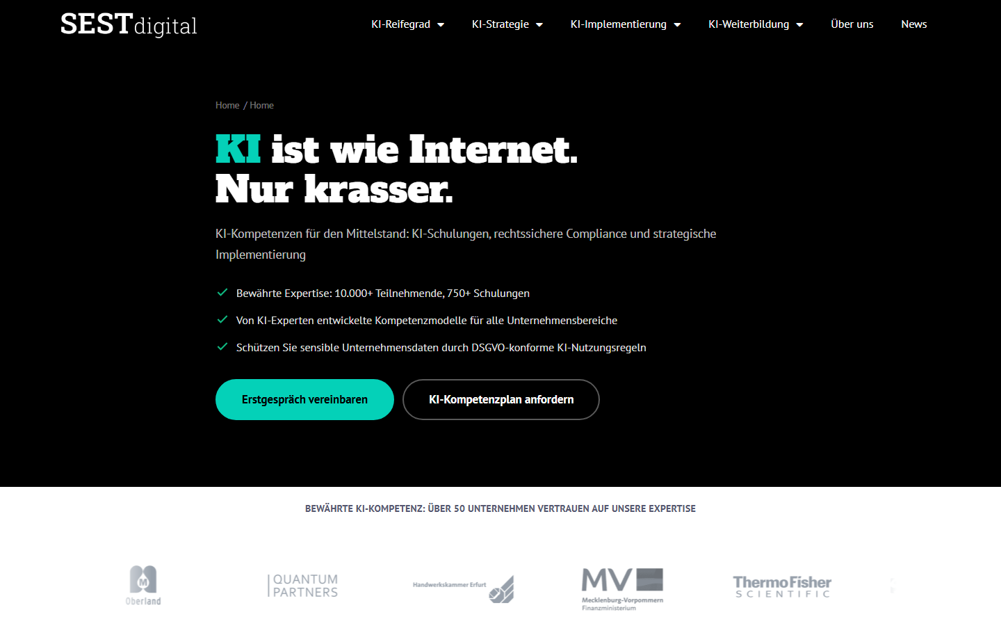 Startseite von Sest GmbH, KI-Agentur in Bayern