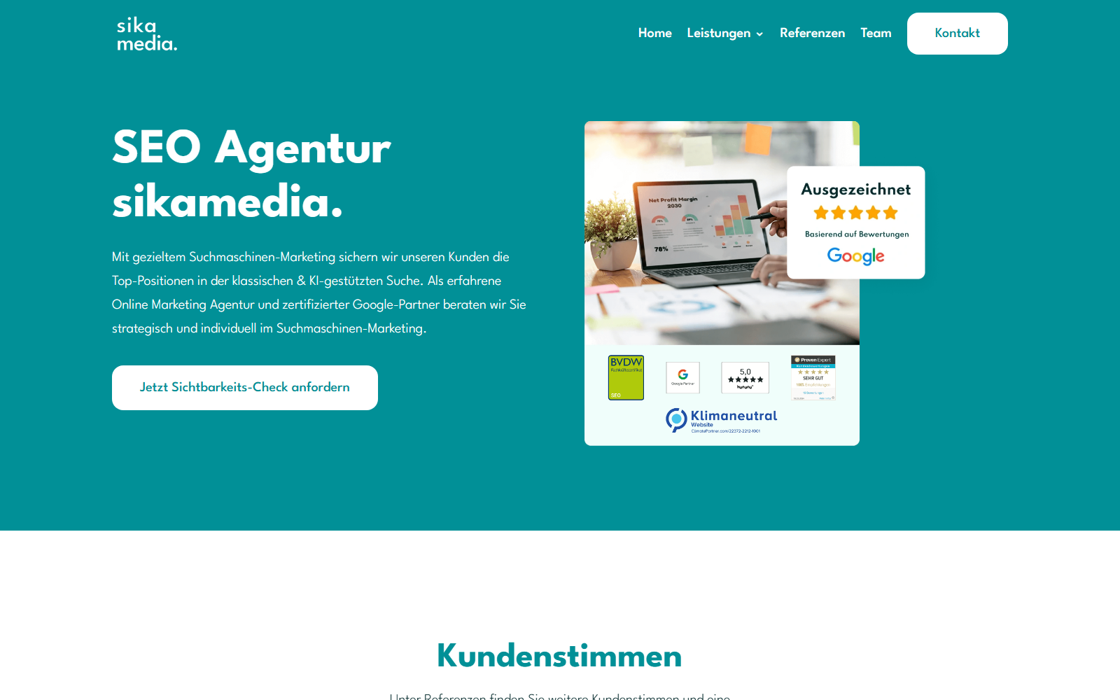 Startseite von sikamedia agentur, SEO-Agentur in Augsburg