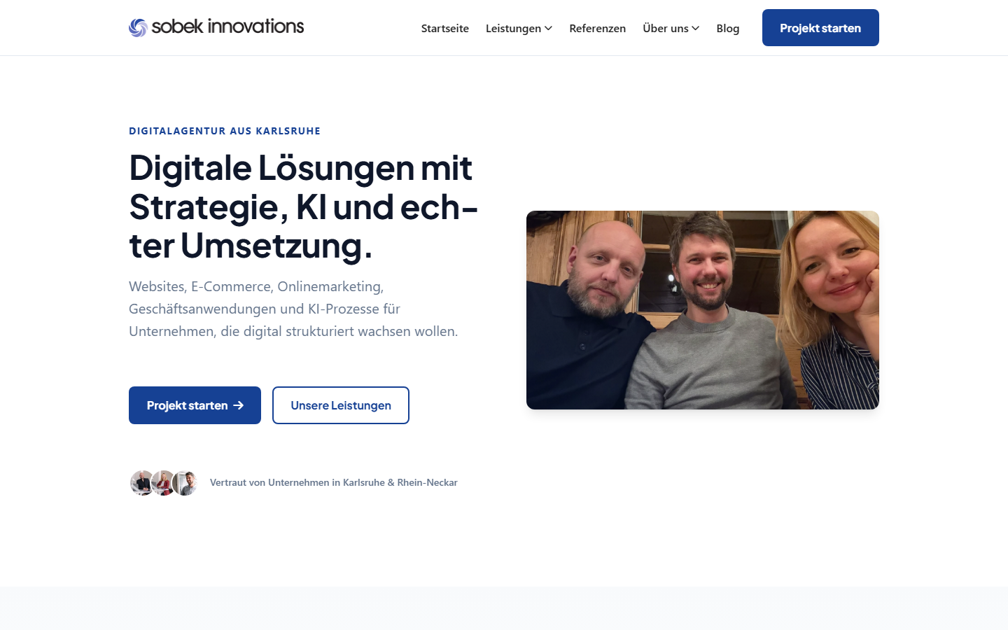 Startseite von sobek innovations, SEO-Agentur in Karlsruhe