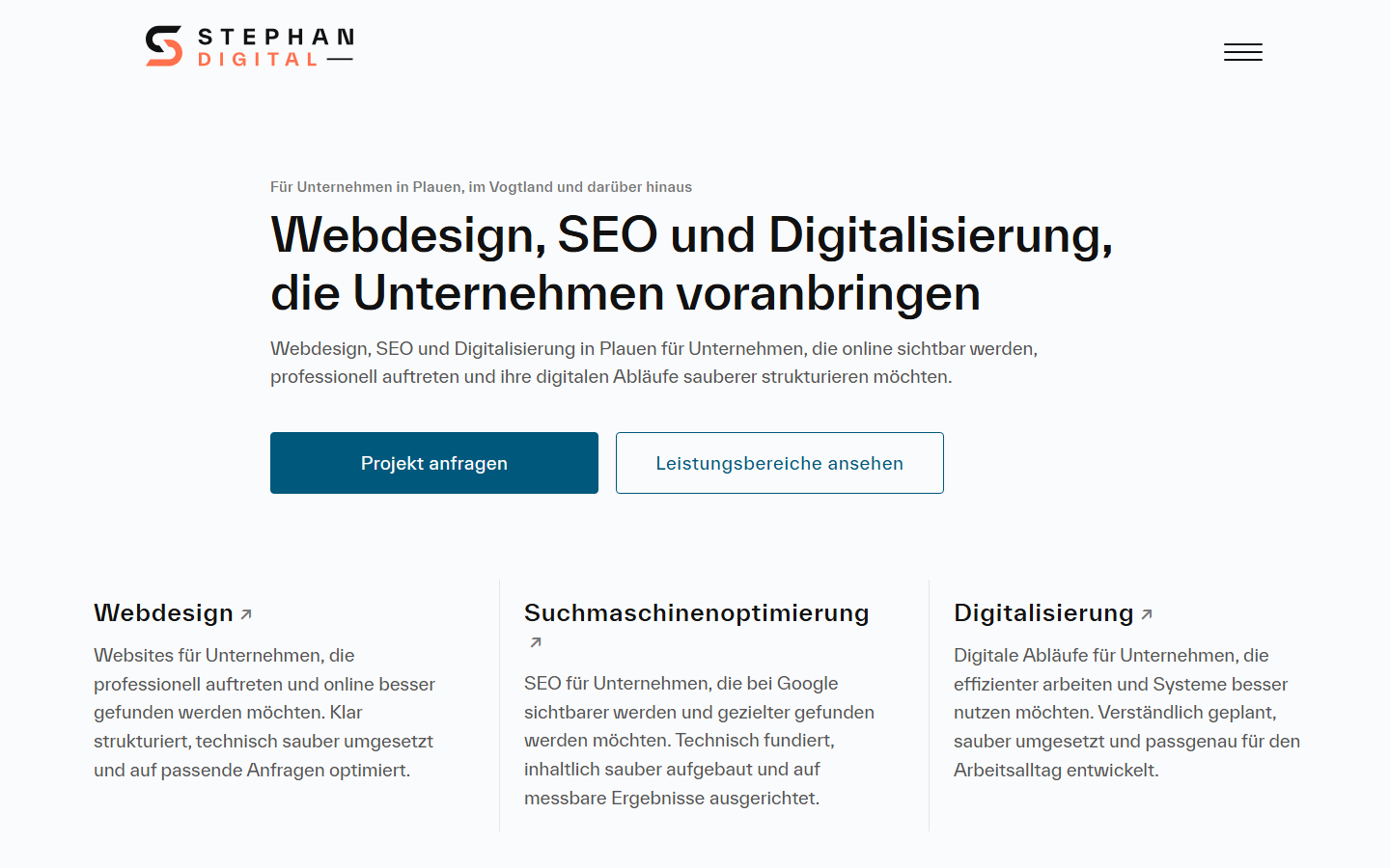 Startseite von STEPHAN Digital, SEO-Agentur in Plauen