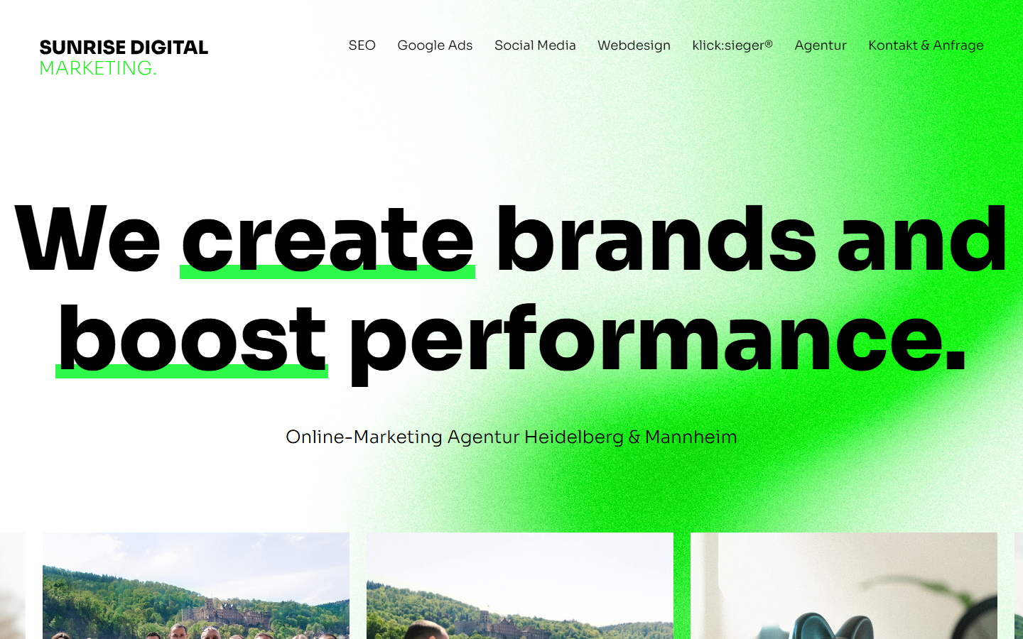 Startseite von SUNRISE DIGITAL® GROUP | Marketing · Advertising · Design · Web · Brands, SEO-Agentur in Heidelberg