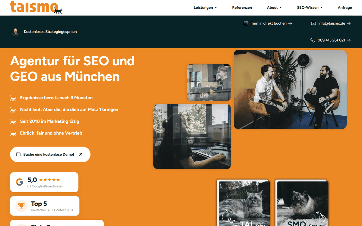 Startseite von taismo GmbH (Teil der impulsQ-Gruppe), SEO-Agentur in München