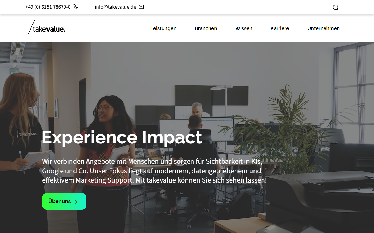 Startseite von takevalue, SEO-Agentur in Darmstadt