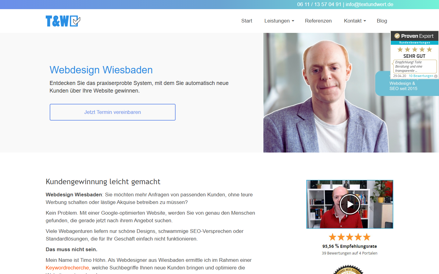 Startseite von Text und Wert, SEO-Agentur in Wiesbaden