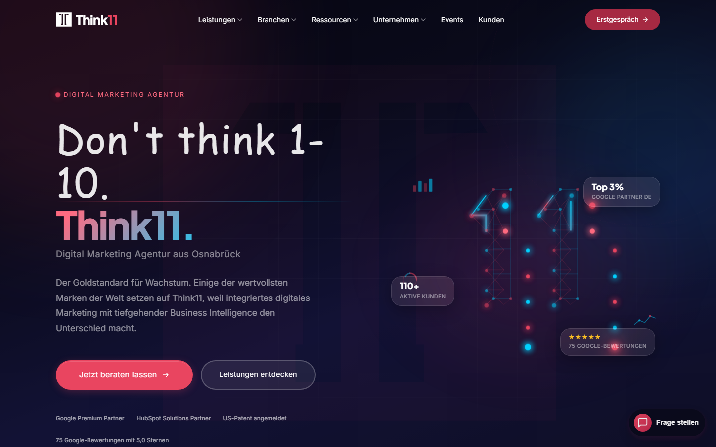 Startseite von Think11 GmbH, SEO-Agentur in Osnabrück