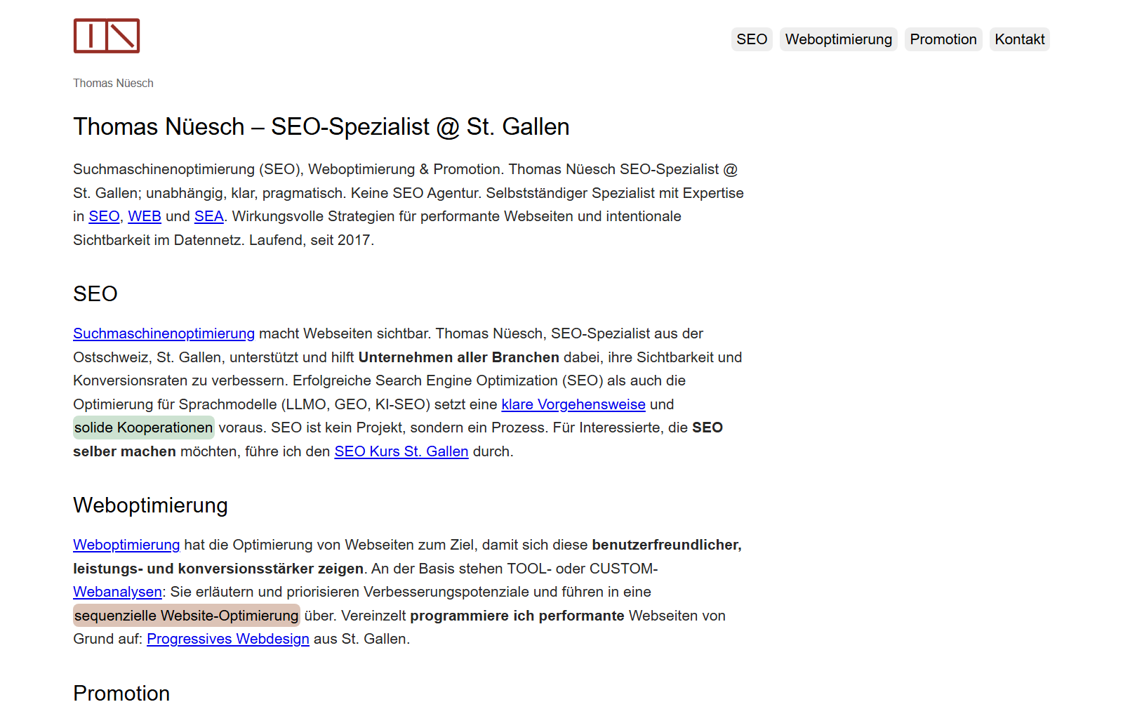 Startseite von Thomas Nüesch, SEO-Agentur in St. Gallen