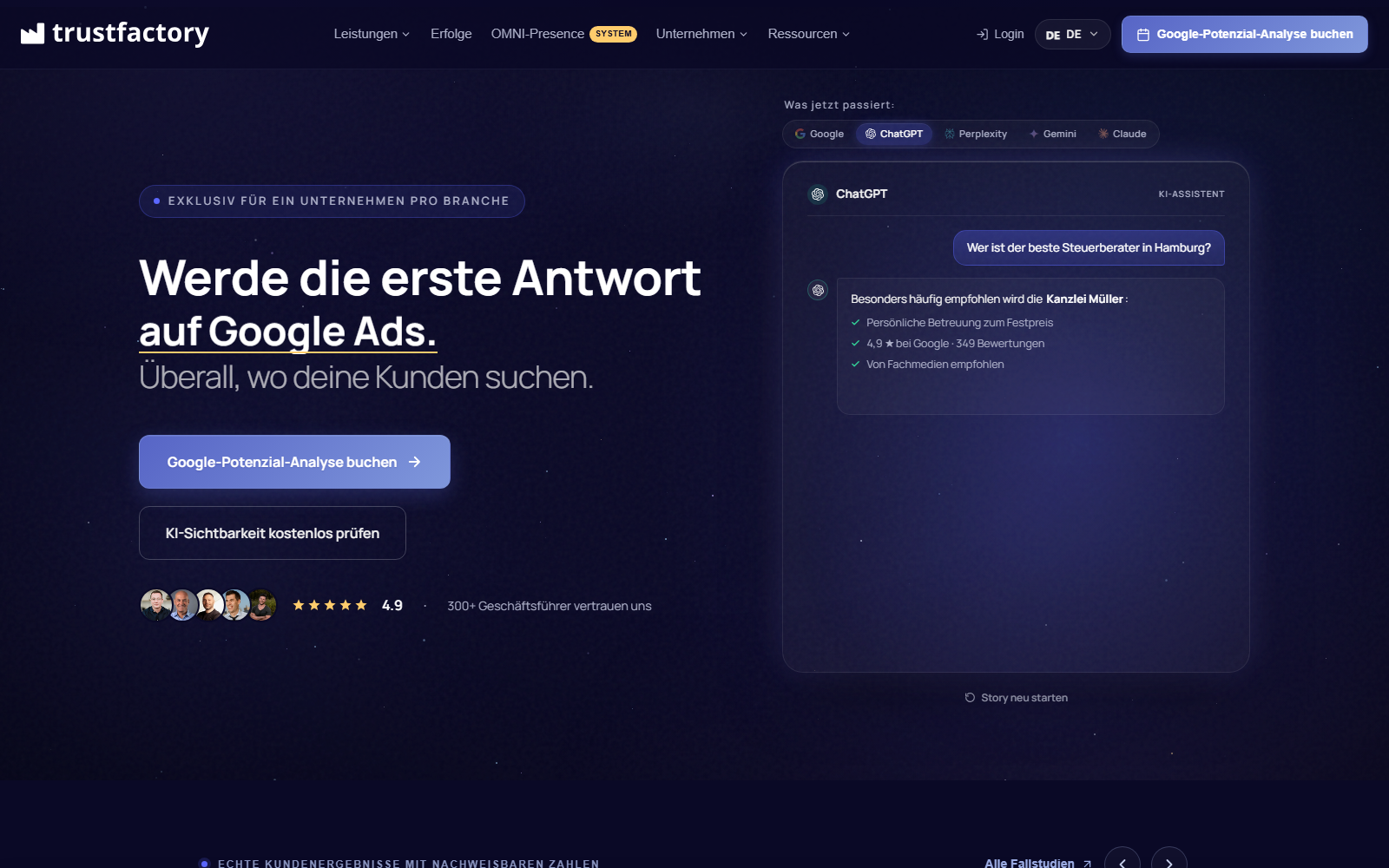 Startseite von RLV Media GmbH (Marke: Trustfactory), SEO-Agentur in Mannheim