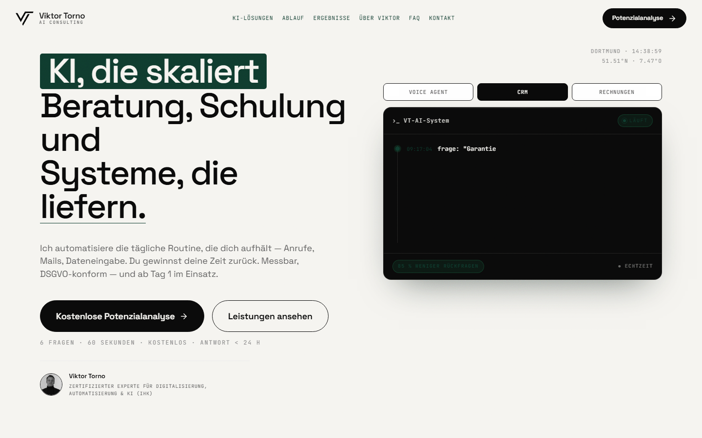 Startseite von Viktor Torno AI Consulting, KI-Beratung in Dortmund