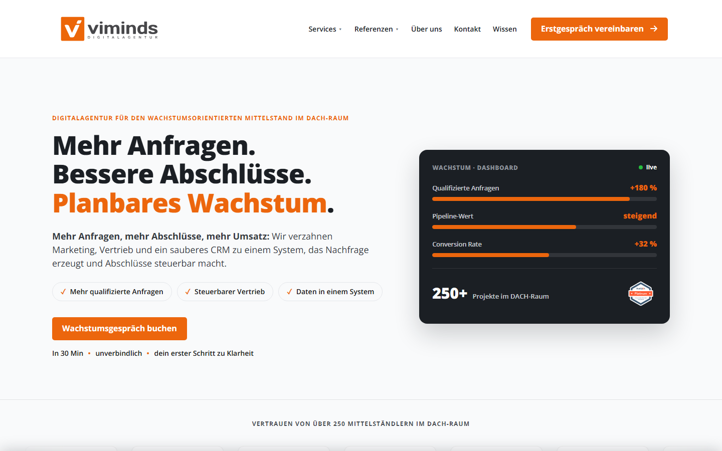 Startseite von viminds, SEO-Agentur in Rostock